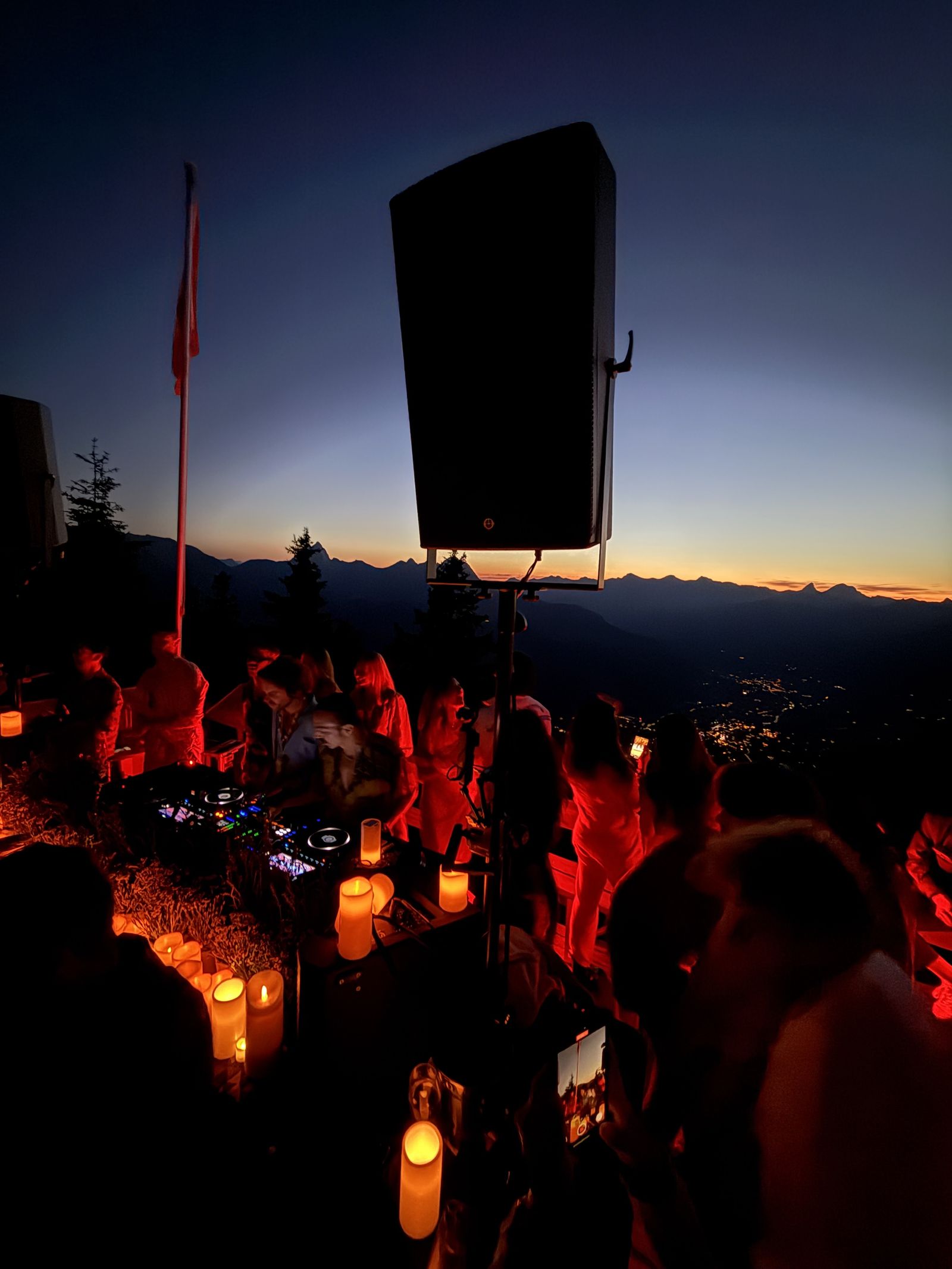 The stage against the blue hour sky